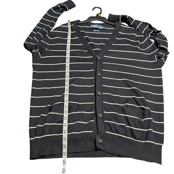Polo By Ralph Lauren Black White Striped V Neck Button Down Preppy Sweater XL - Picture 5 of 7